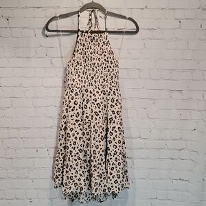 American Eagle pink animal print shirred top halter dress